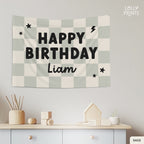 Personalized Custom Name Happy Birthday Banner – Checker and Bolt
