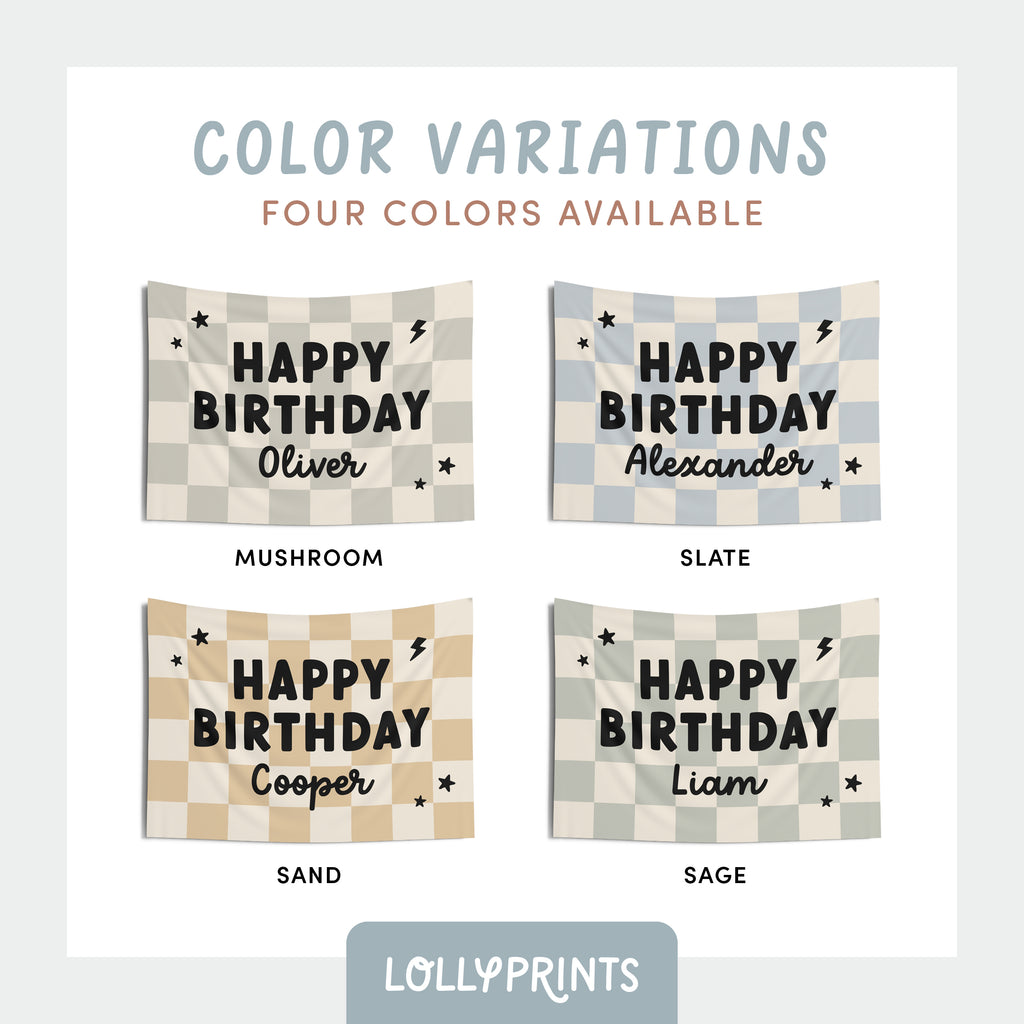Personalized Custom Name Happy Birthday Banner – Checker and Bolt
