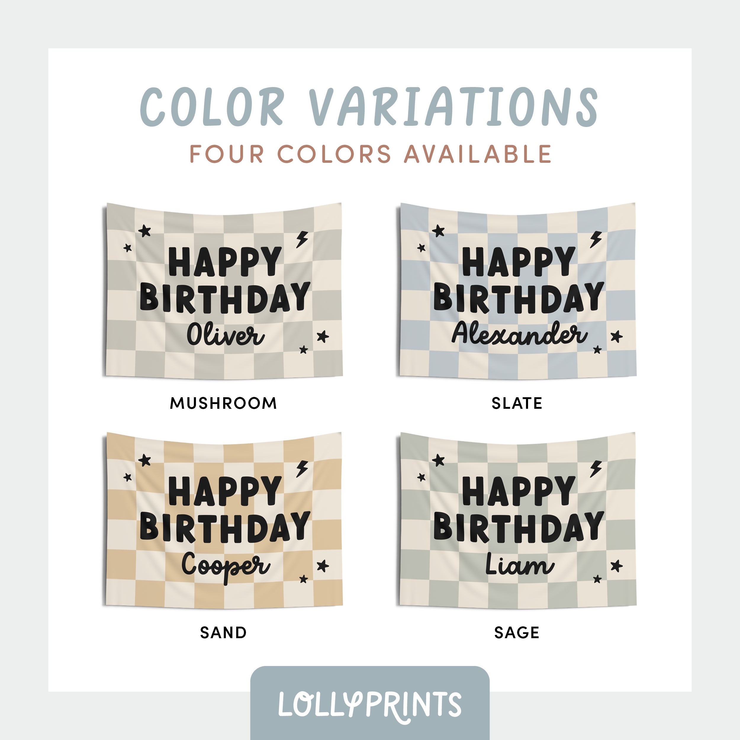 Personalized Custom Name Happy Birthday Banner – Checker and Bolt