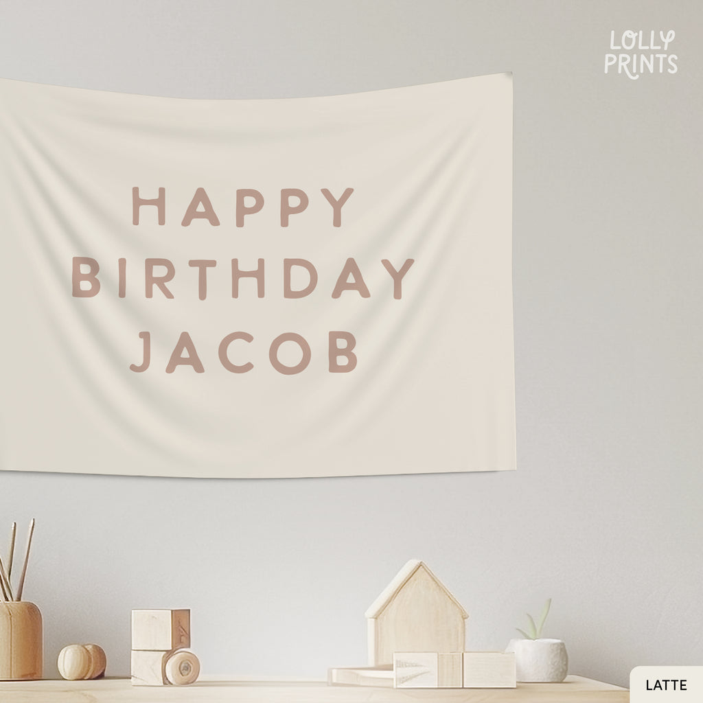 Personalized Custom Name Happy Birthday Banner – Caps