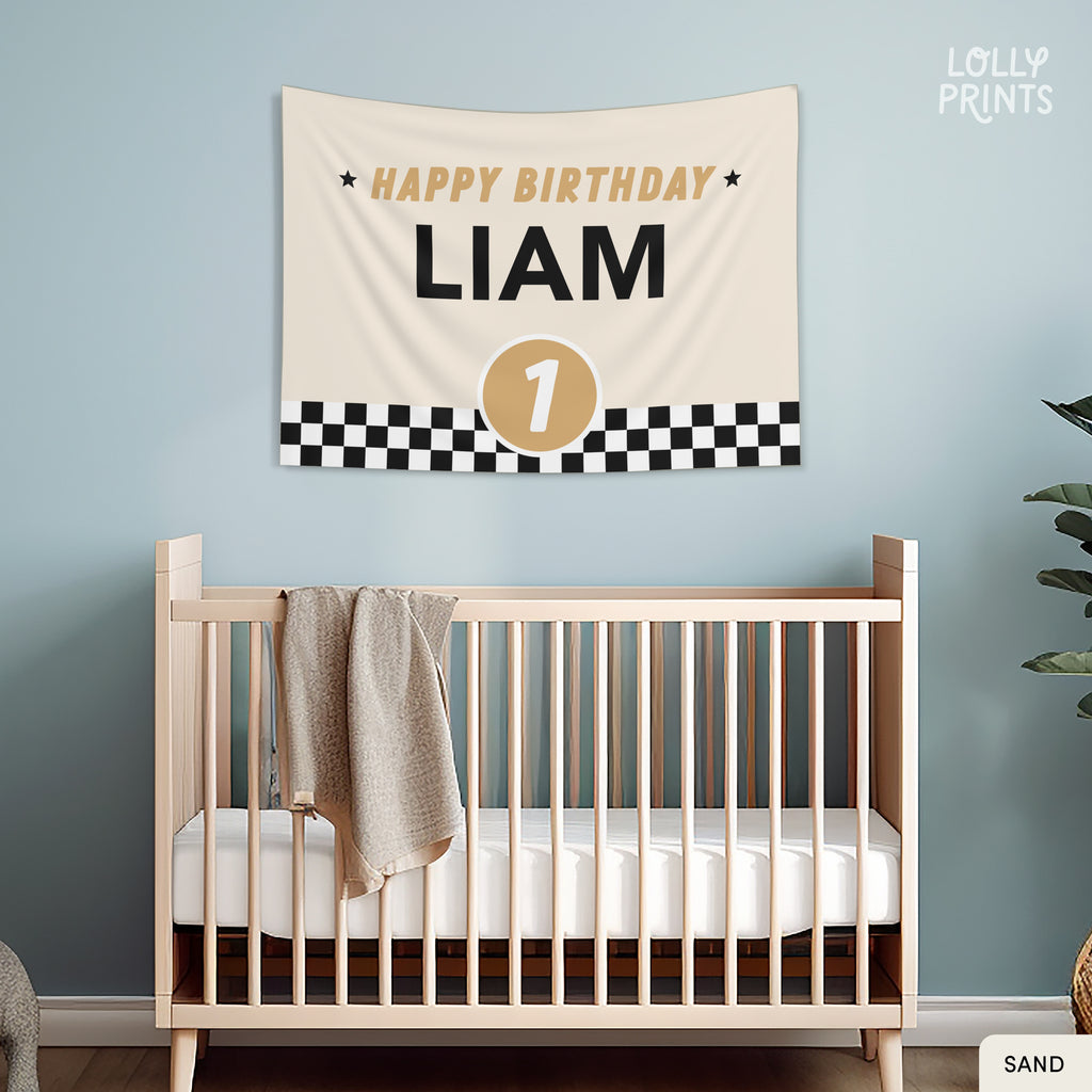 Personalized Custom Name Happy Birthday Banner – Race Car