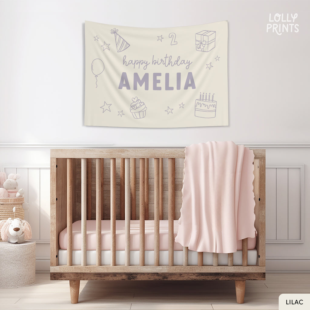Personalized Custom Happy Birthday Doodles Banner