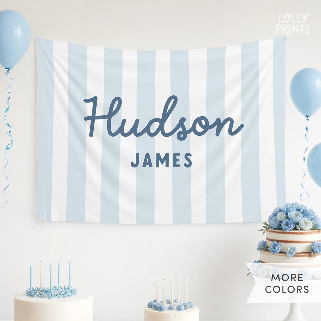 Personalized Kids Cursive Name Banner with Stripes