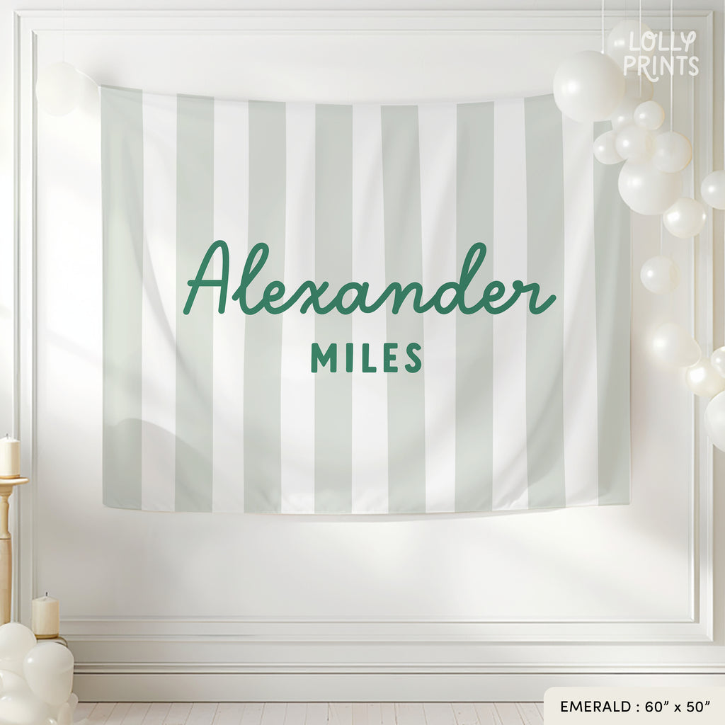 Personalized Kids Cursive Name Banner with Stripes