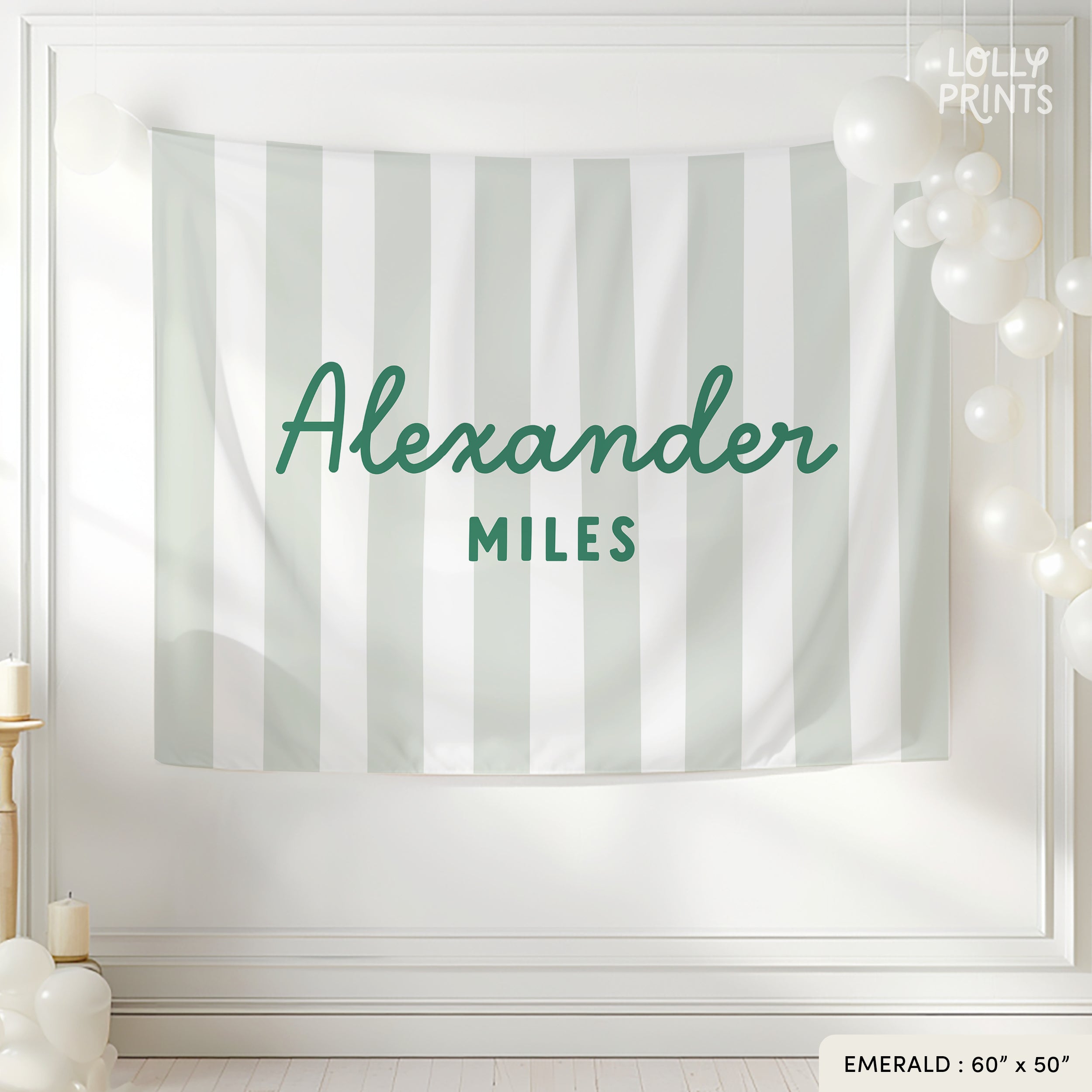 Personalized Kids Cursive Name Banner with Stripes