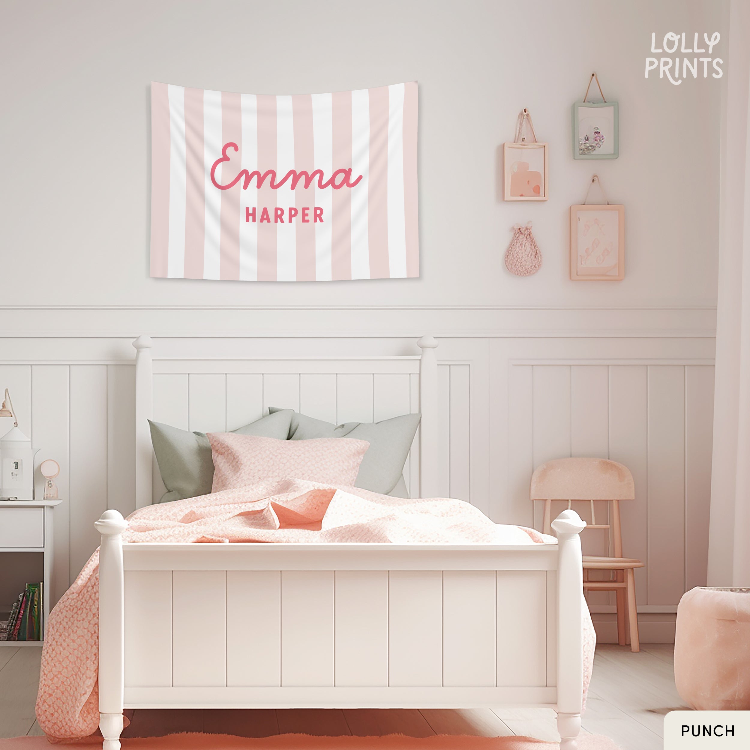 Personalized Kids Cursive Name Banner with Stripes