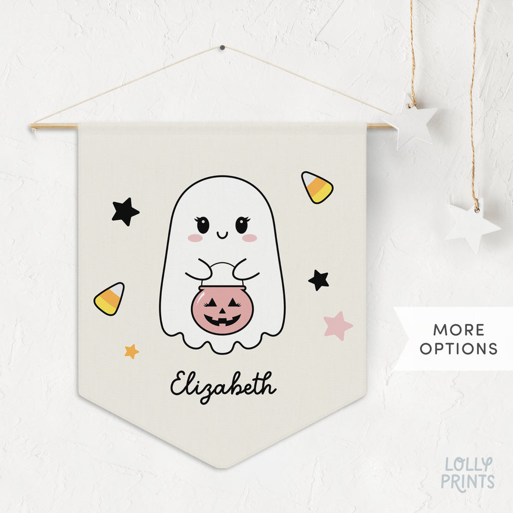 Custom Name Ghost Cute Halloween Wall Art Pennant