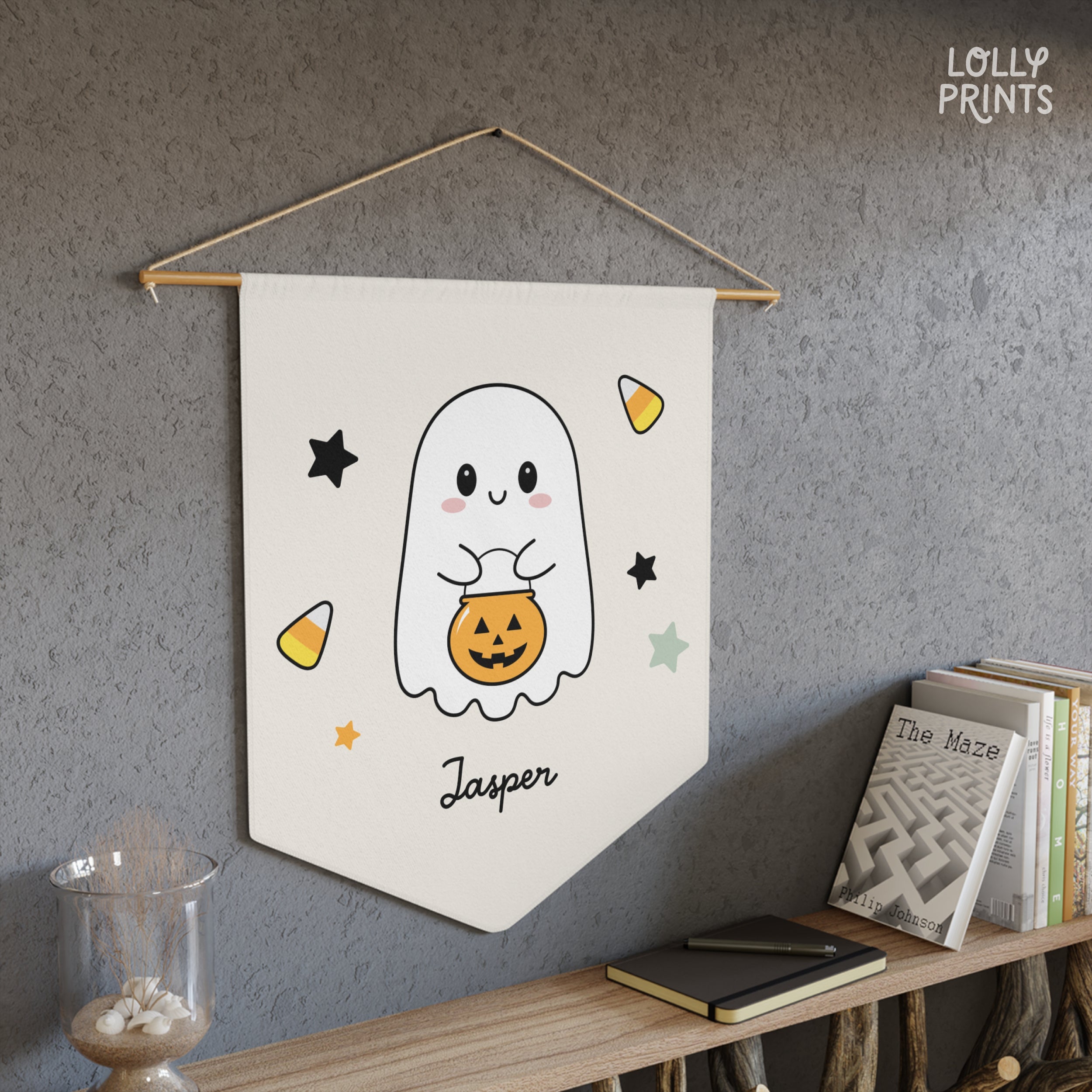 Custom Name Ghost Cute Halloween Wall Art Pennant
