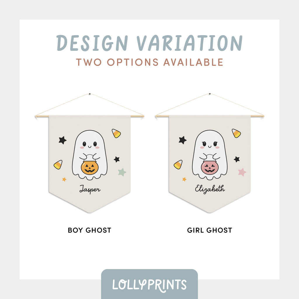 Custom Name Ghost Cute Halloween Wall Art Pennant