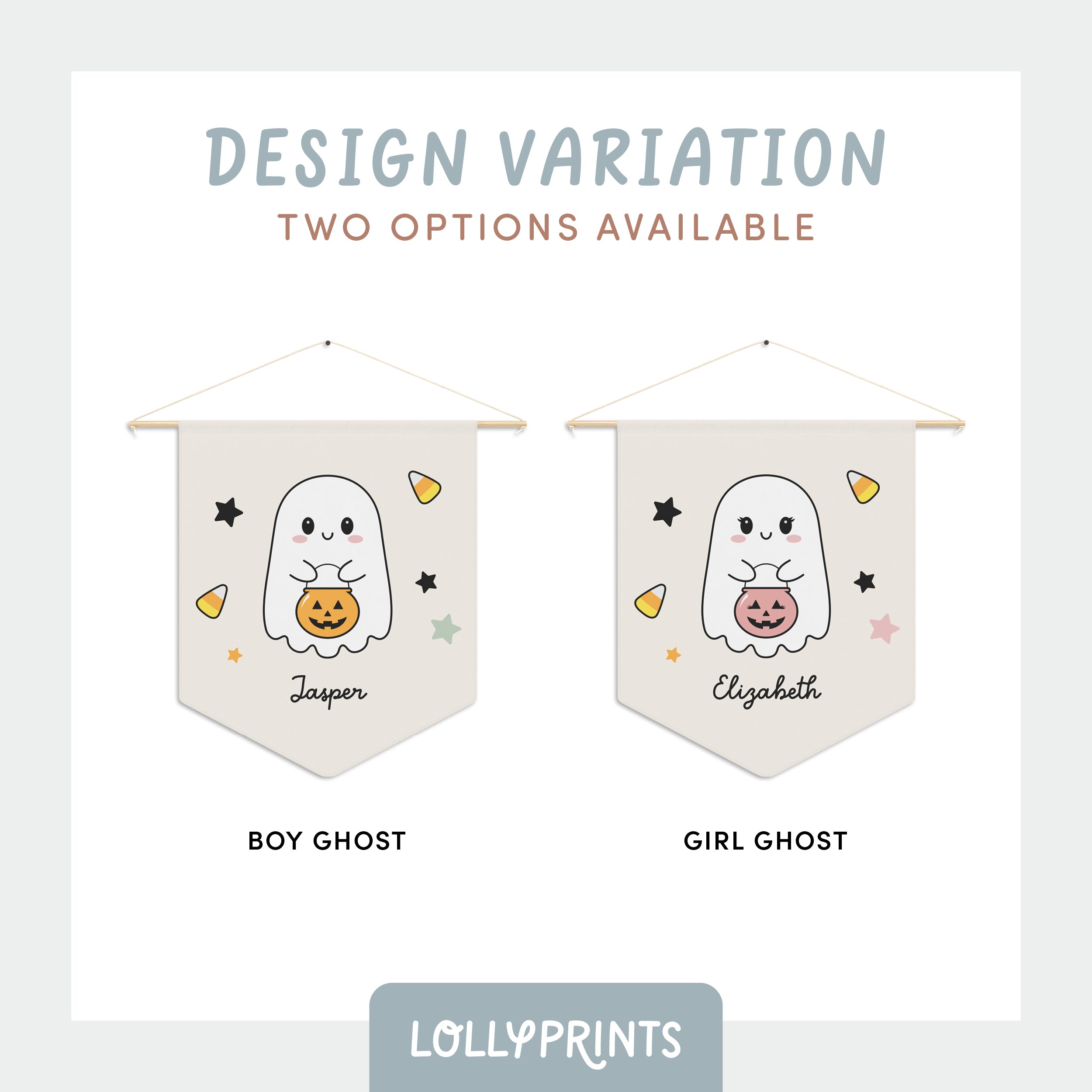 Custom Name Ghost Cute Halloween Wall Art Pennant