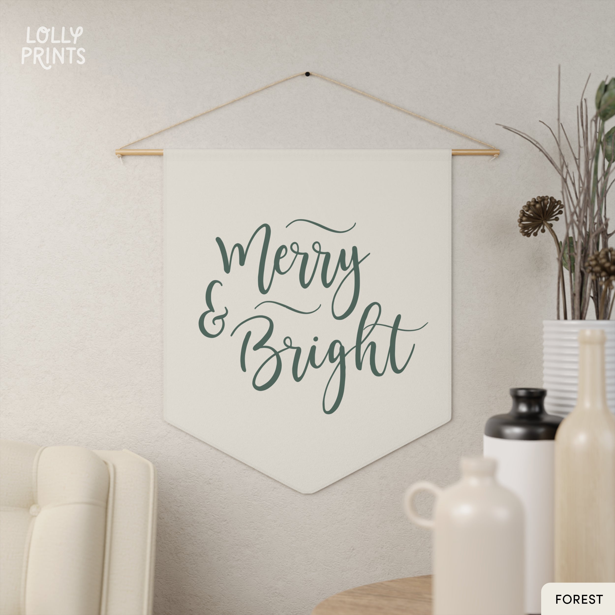 Merry and Bright Holiday Decor Pennant