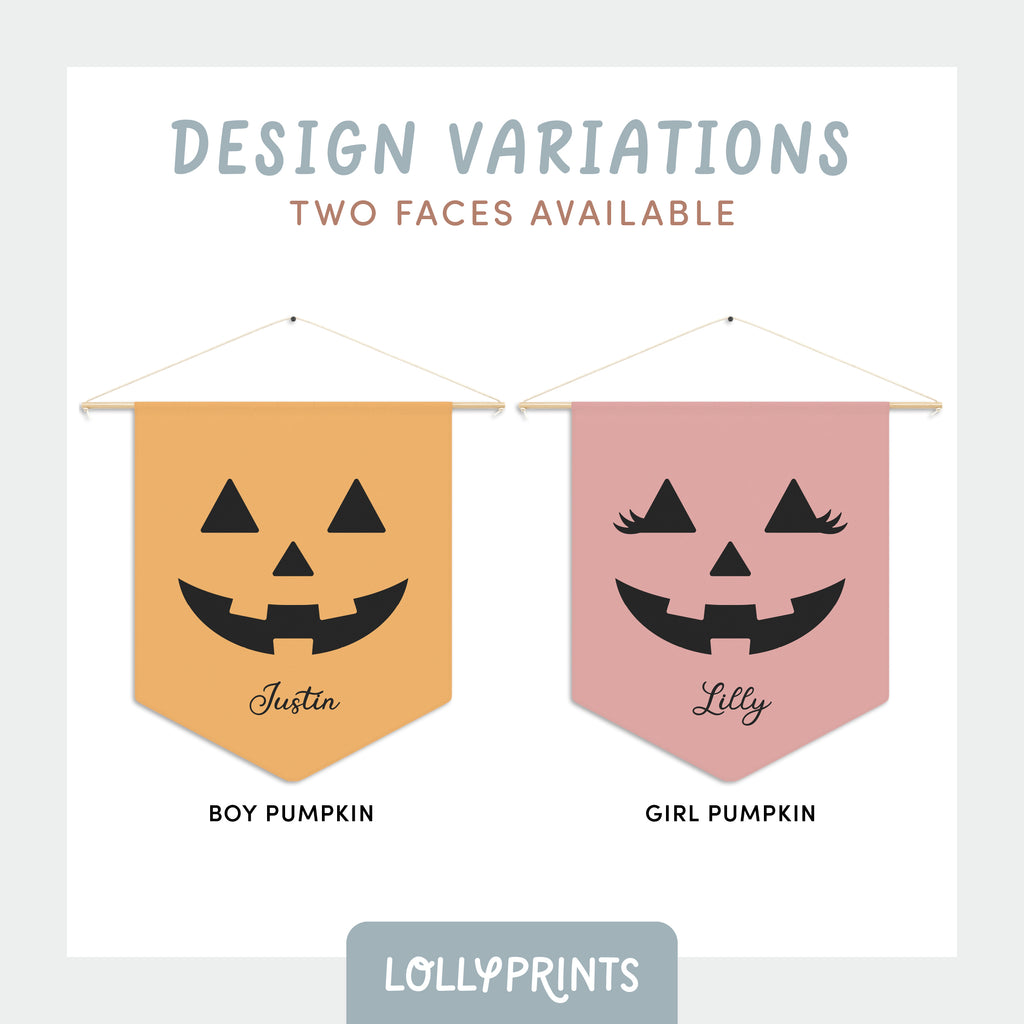 Personalized Halloween Pumpkin Face Pennant Wall Decor