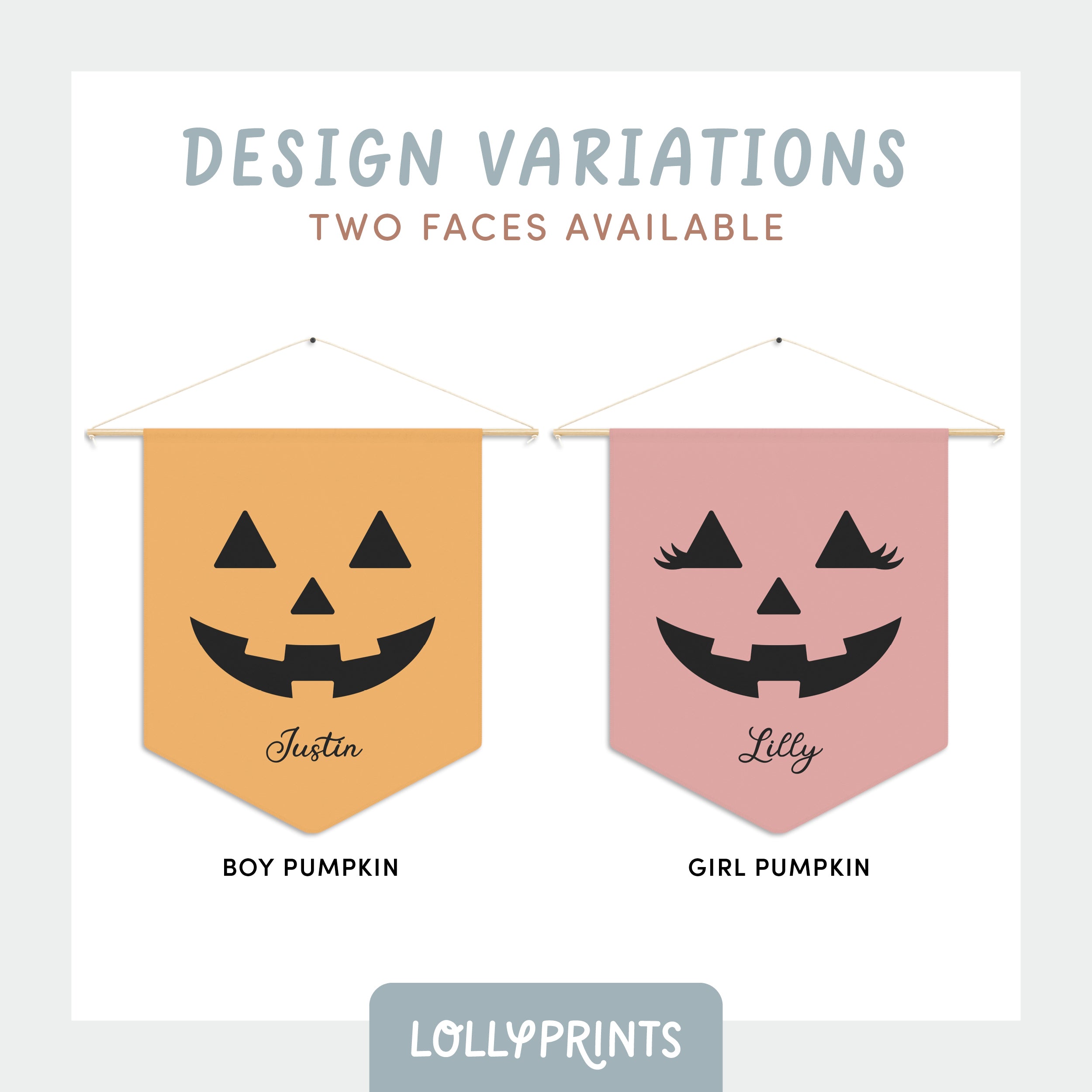 Personalized Halloween Pumpkin Face Pennant Wall Decor