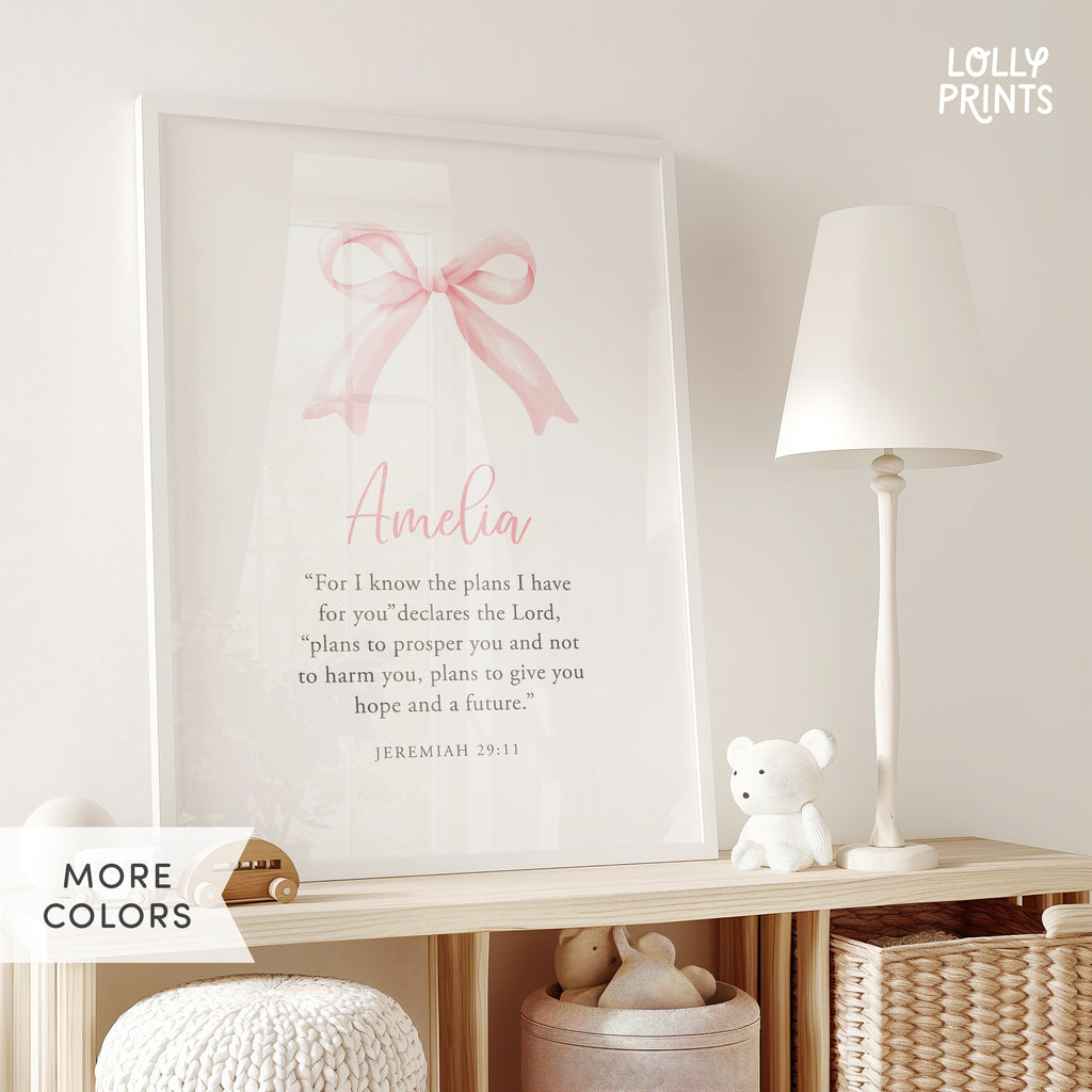 Personalized Coquette Bow Custom Name Scripture Print