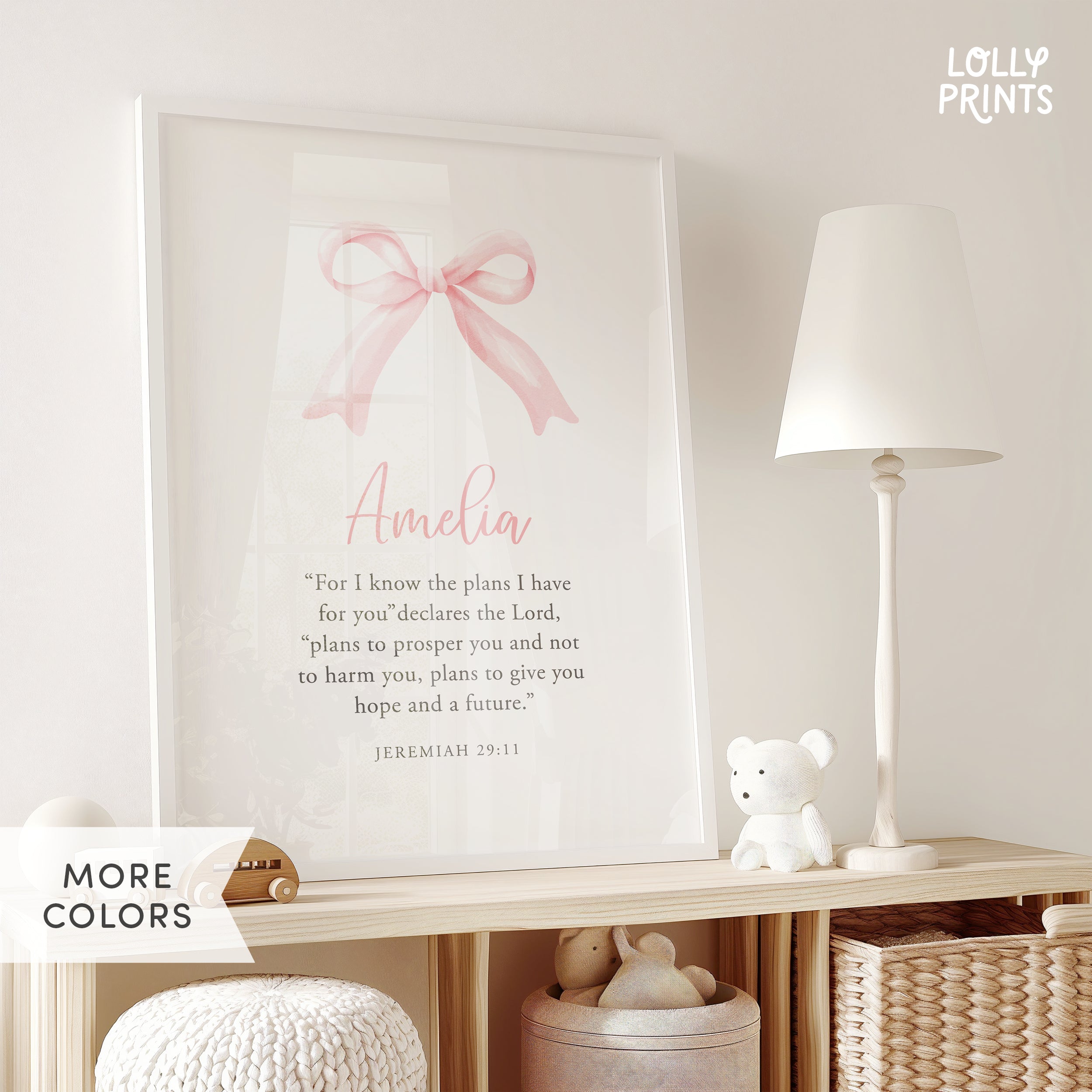 Personalized Coquette Bow Custom Name Scripture Print