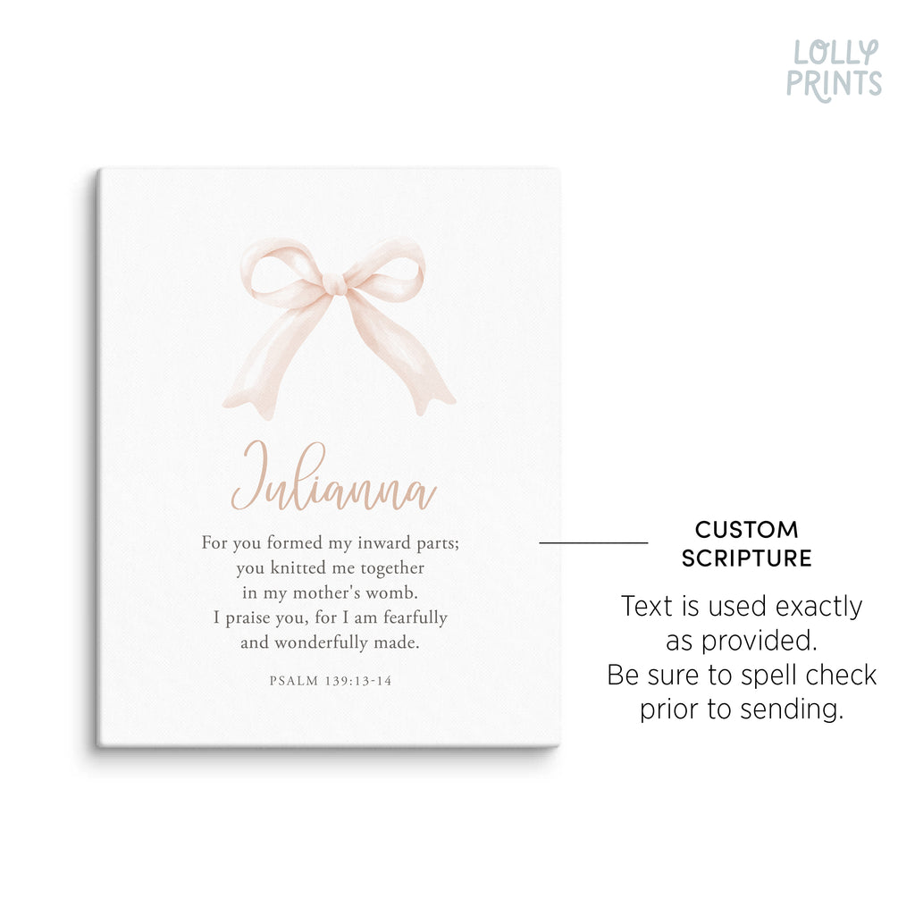 Personalized Coquette Bow Custom Name Scripture Print