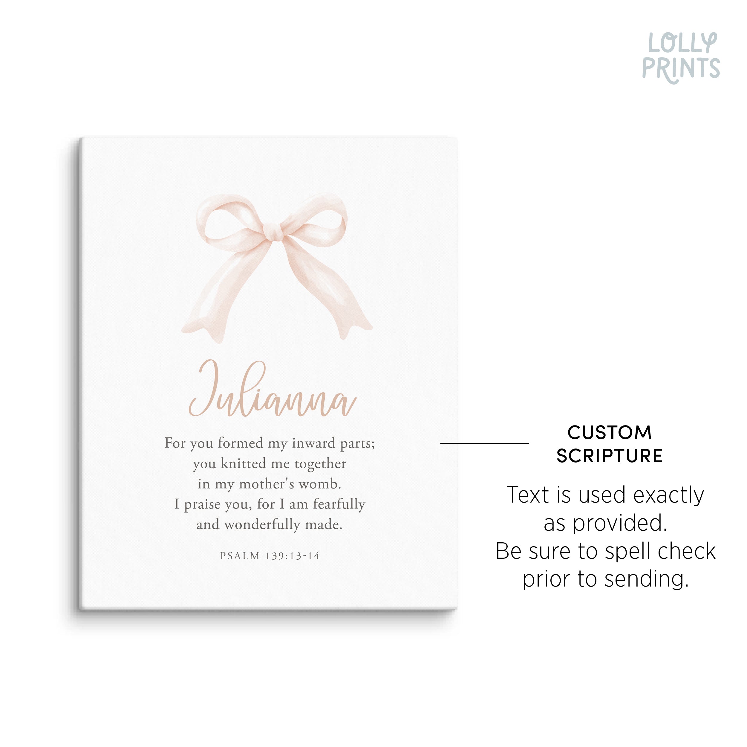 Personalized Coquette Bow Custom Name Scripture Print