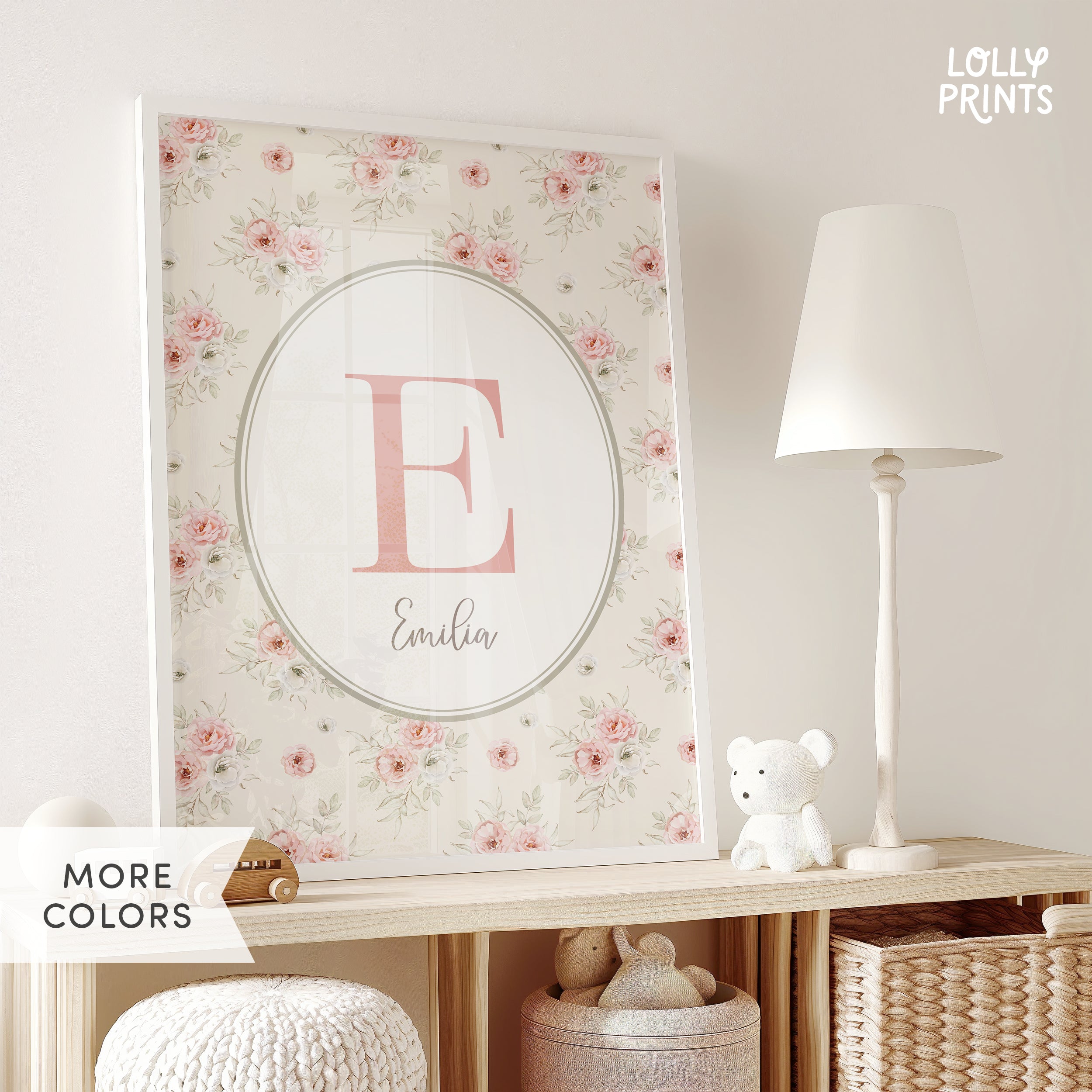 Personalized Initial Name Vintage Roses Nursery Print