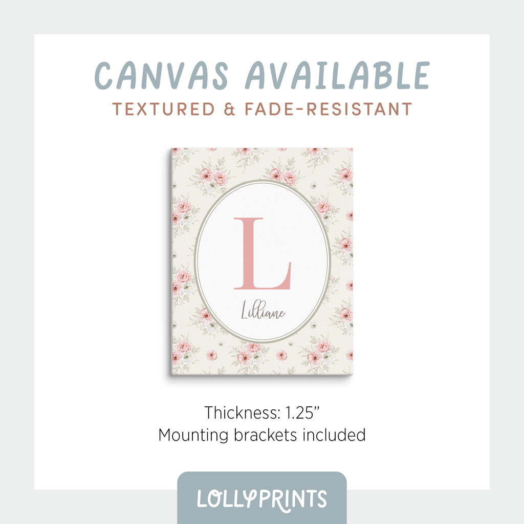 Personalized Initial Name Vintage Roses Nursery Print