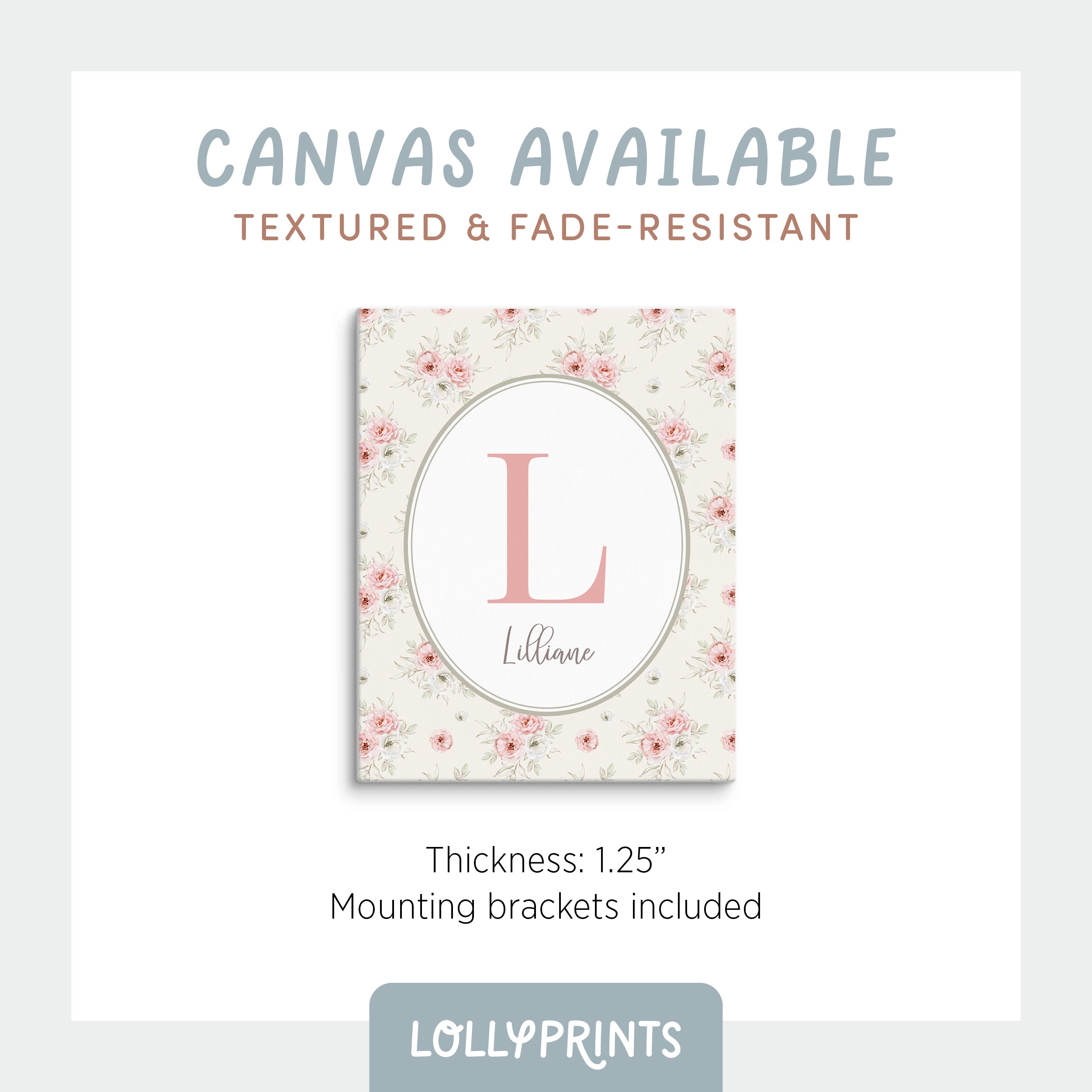 Personalized Initial Name Vintage Roses Nursery Print