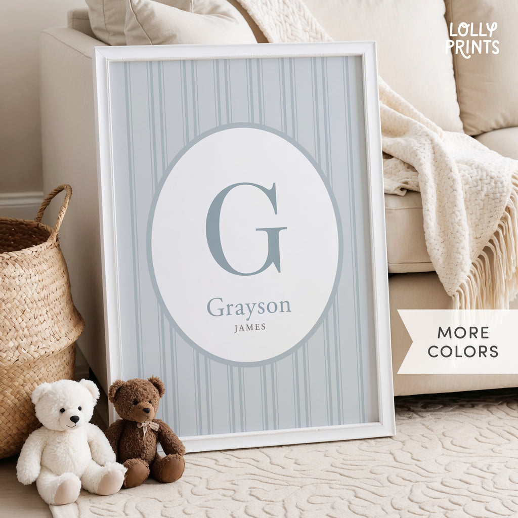 Personalized Initial Name Stripes Nursery Print