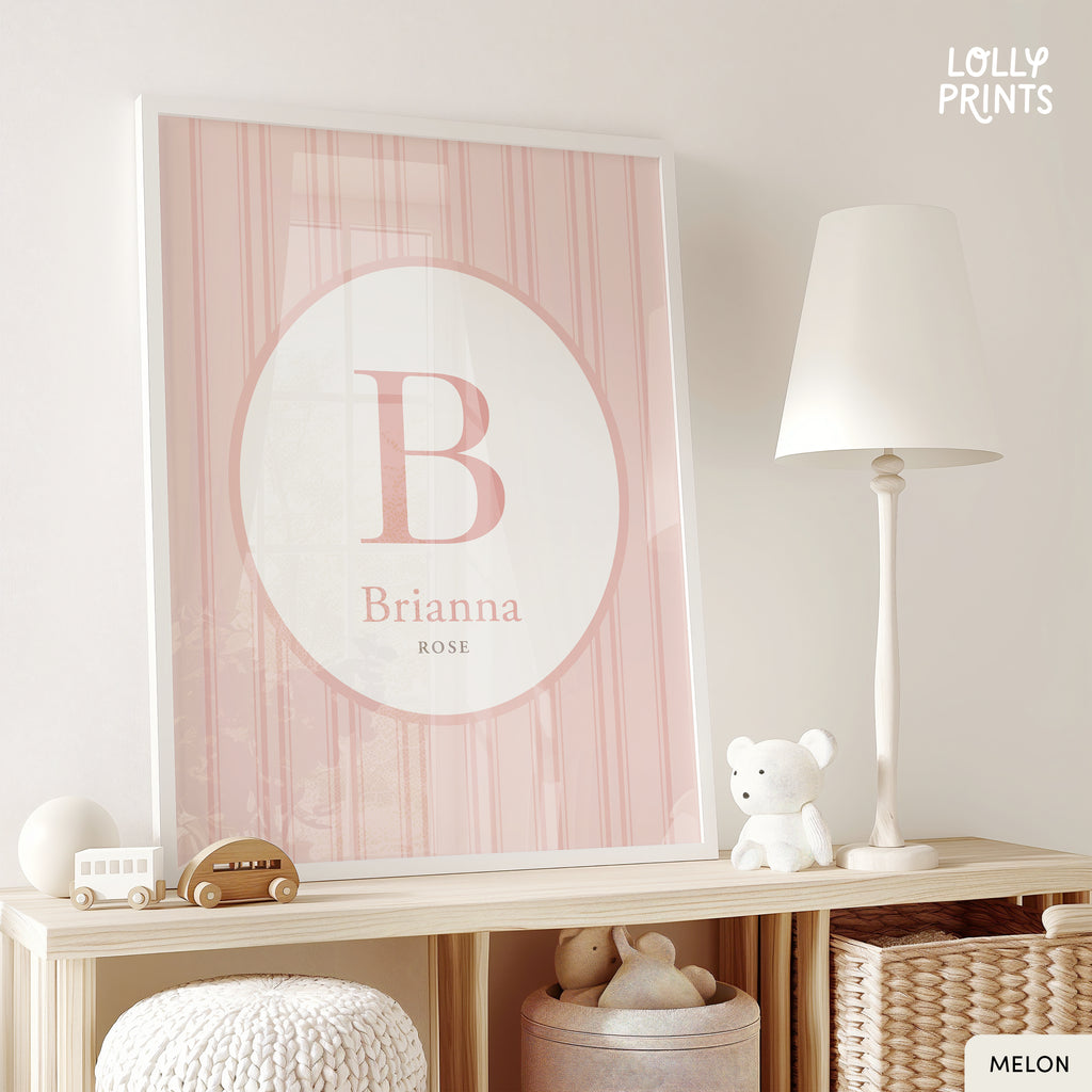 Personalized Initial Name Stripes Nursery Print