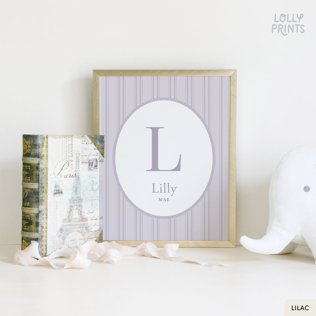 Personalized Initial Name Stripes Nursery Print