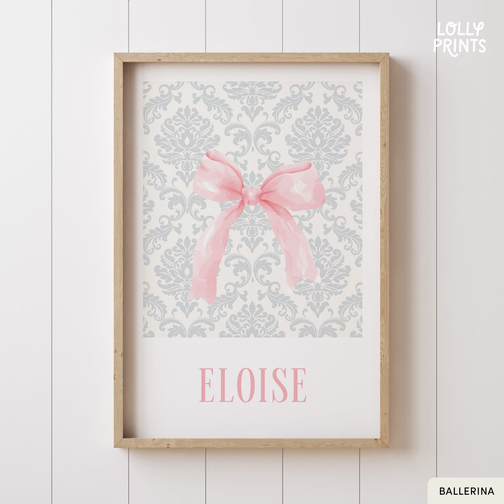 Personalized Coquette Bow Pattern Custom Name Print
