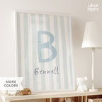 Personalized Initial Name Stripes Whimsical Nursery Print