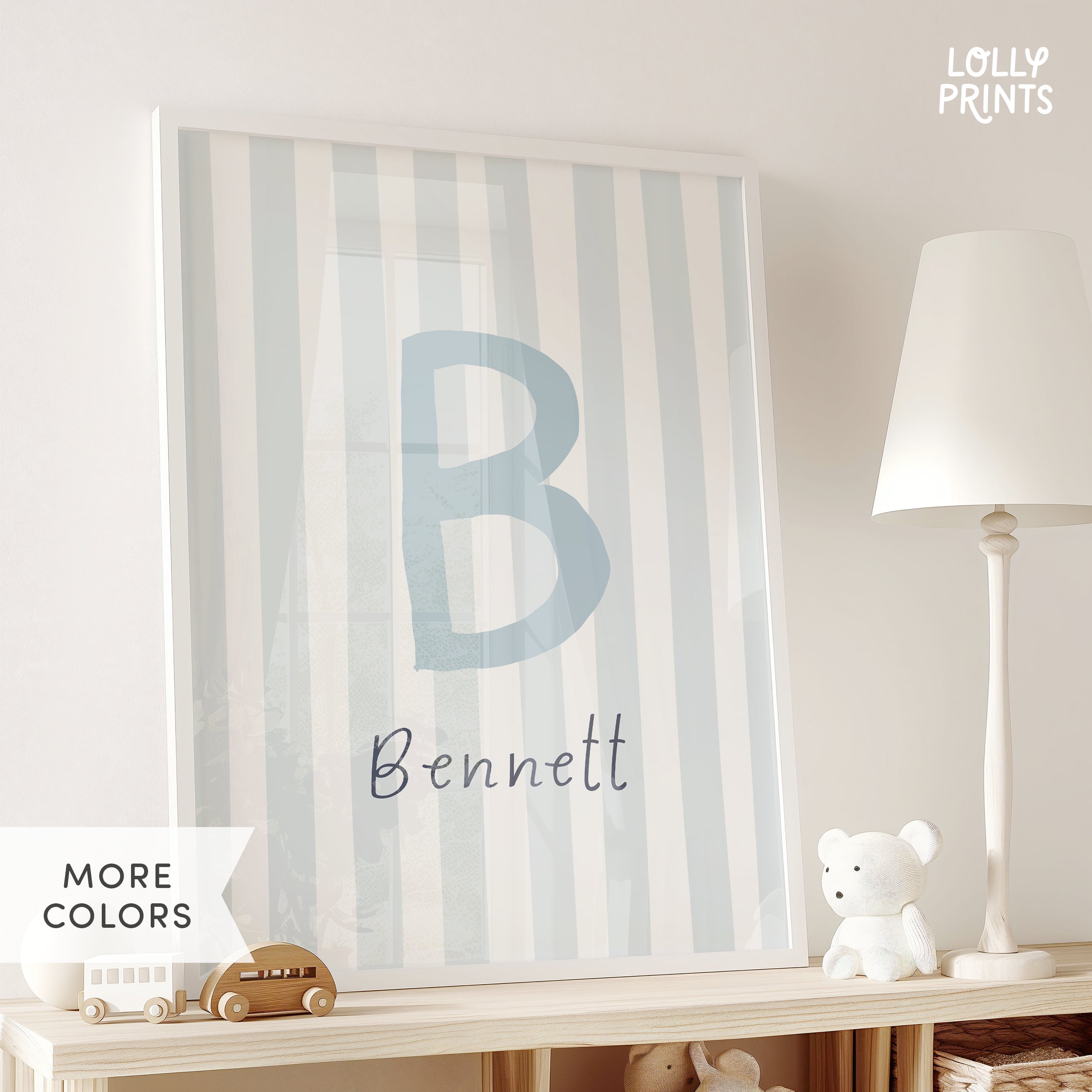 Personalized Initial Name Stripes Whimsical Nursery Print