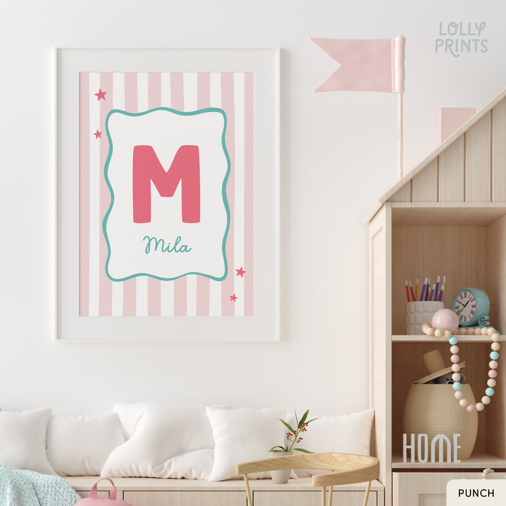 Personalized Initial Name Whimsical Border Stripes