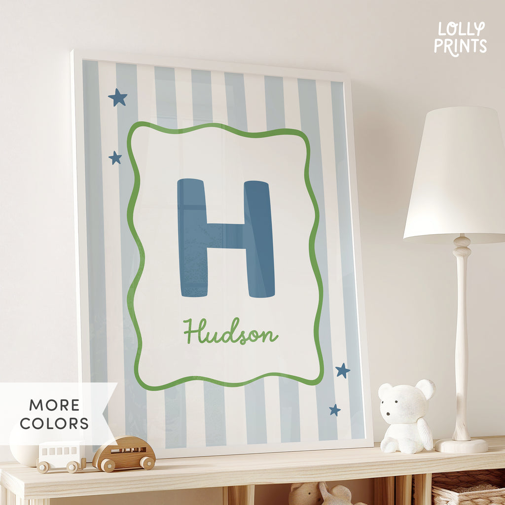 Personalized Initial Name Whimsical Border Stripes