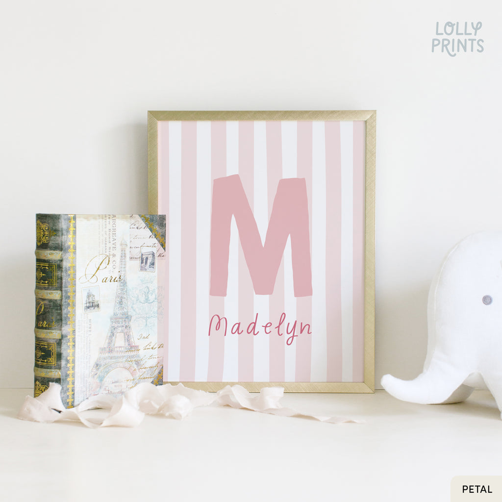 Personalized Initial Name Stripes Whimsical Nursery Print
