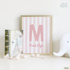 Personalized Initial Name Stripes Whimsical Nursery Print