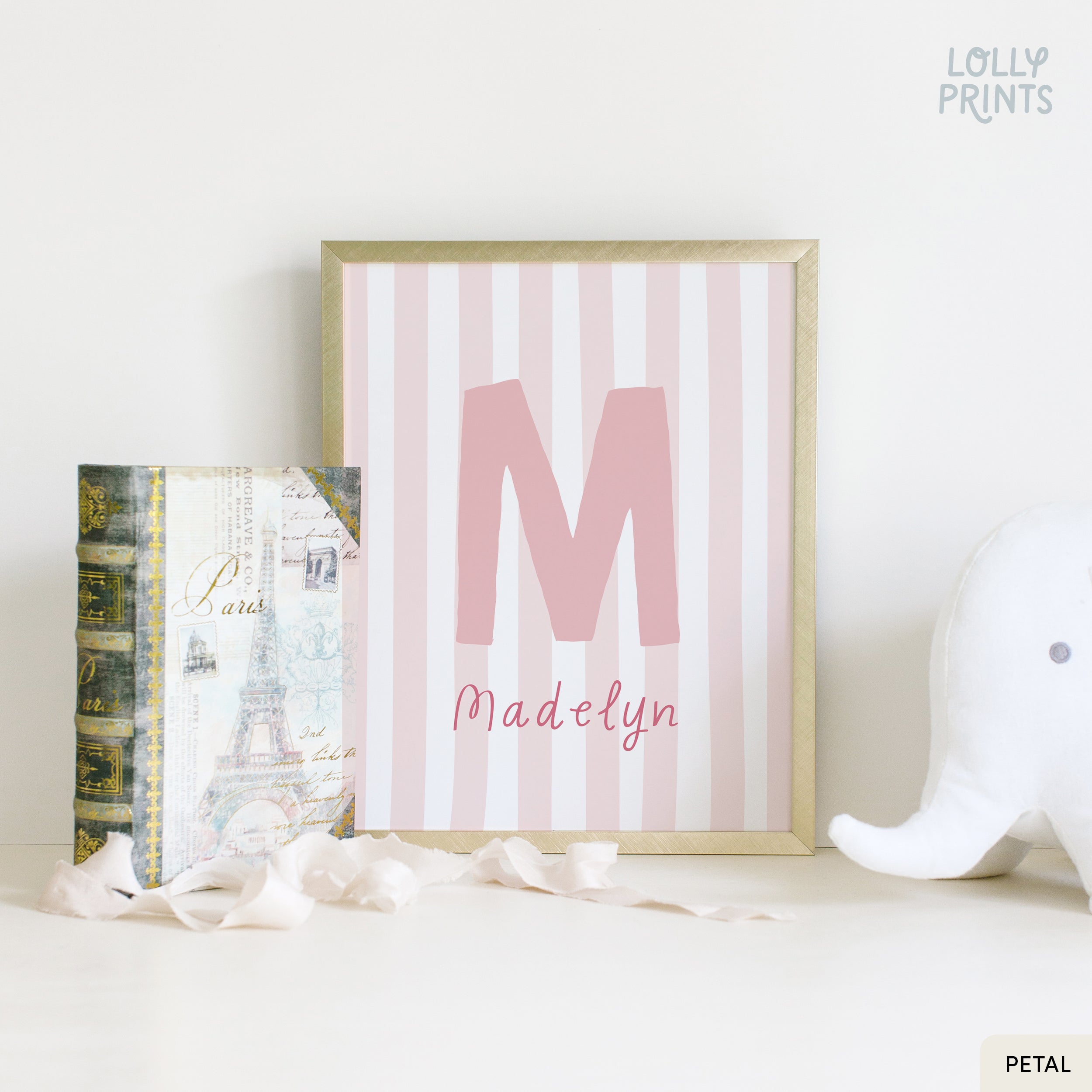 Personalized Initial Name Stripes Whimsical Nursery Print
