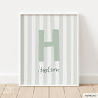 Personalized Initial Name Stripes Whimsical Nursery Print
