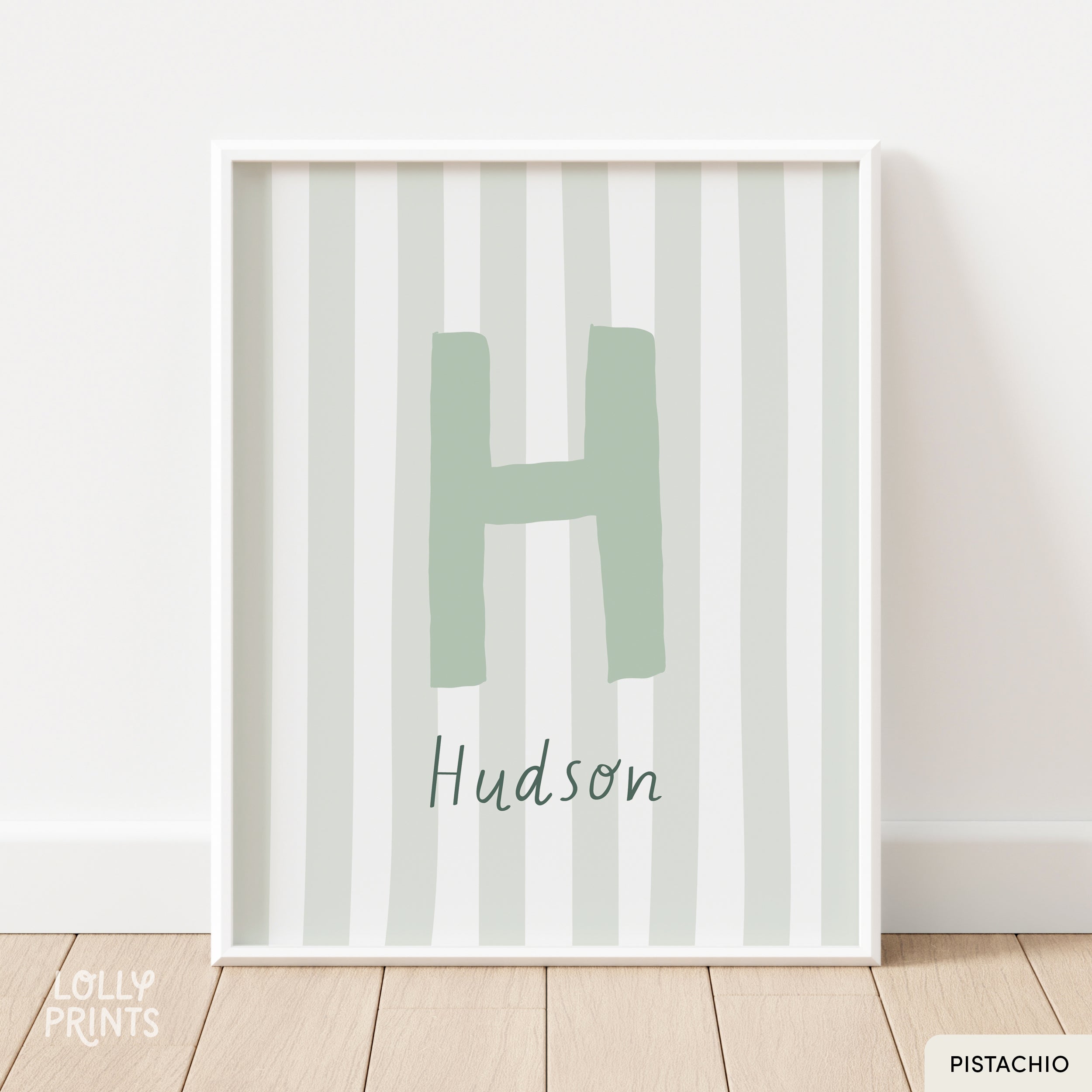 Personalized Initial Name Stripes Whimsical Nursery Print