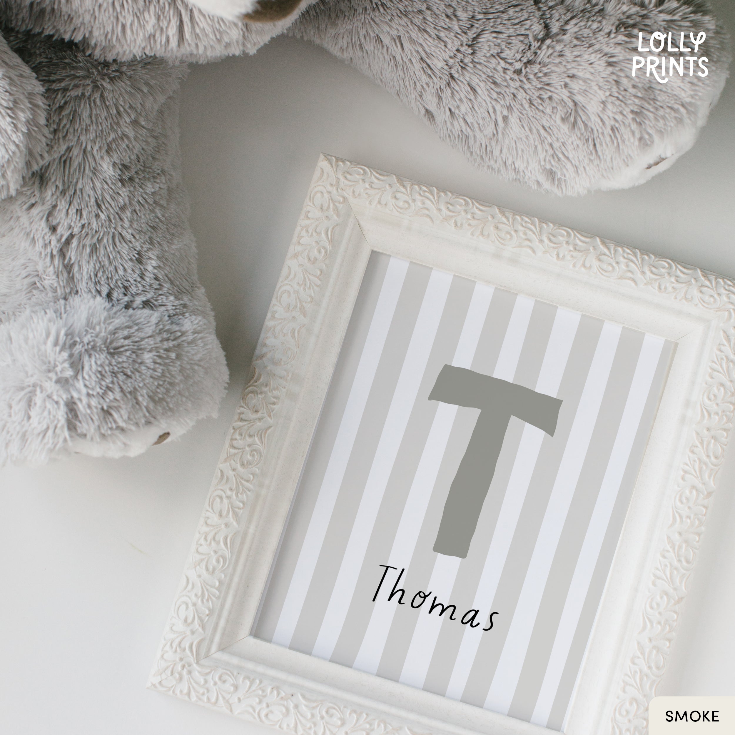 Personalized Initial Name Stripes Whimsical Nursery Print
