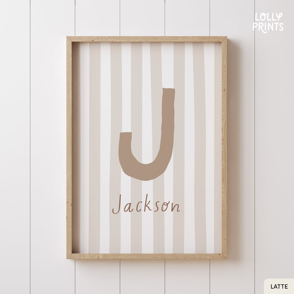 Personalized Initial Name Stripes Whimsical Nursery Print