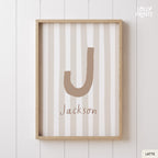 Personalized Initial Name Stripes Whimsical Nursery Print