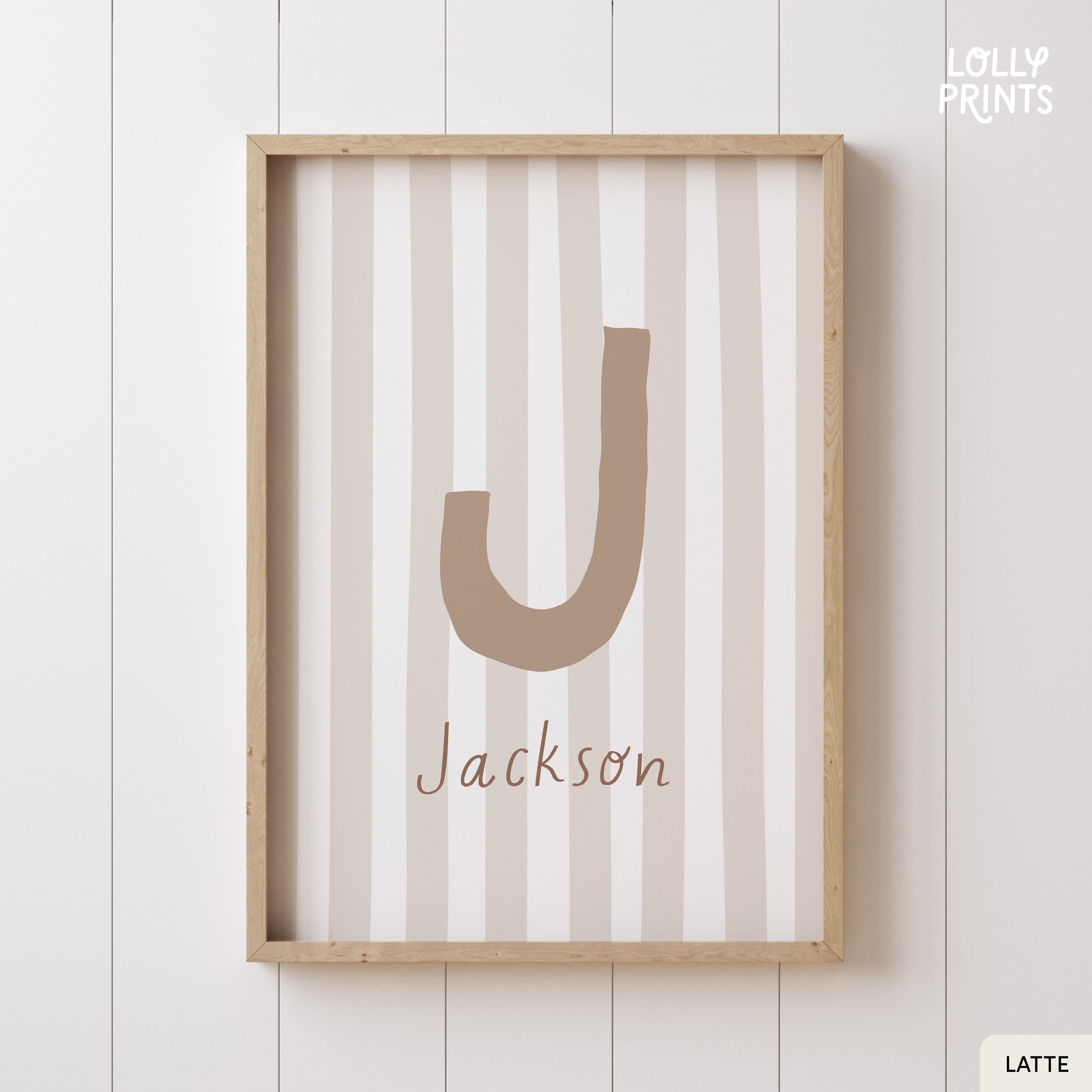 Personalized Initial Name Stripes Whimsical Nursery Print