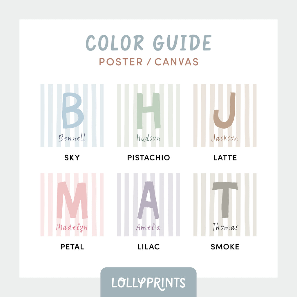 Personalized Initial Name Stripes Whimsical Nursery Print