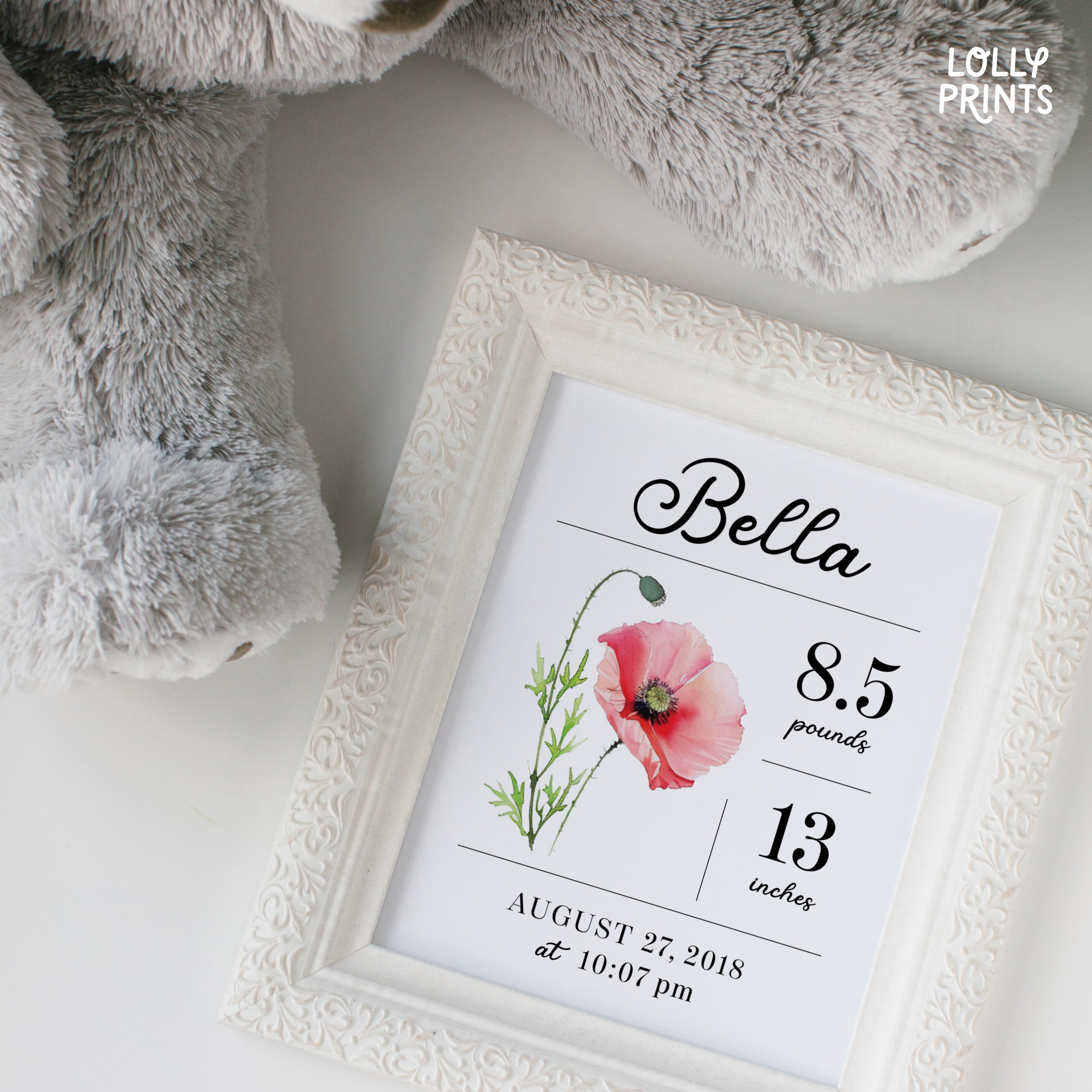 Custom Birth Stat Birth Flower Baby Name Print
