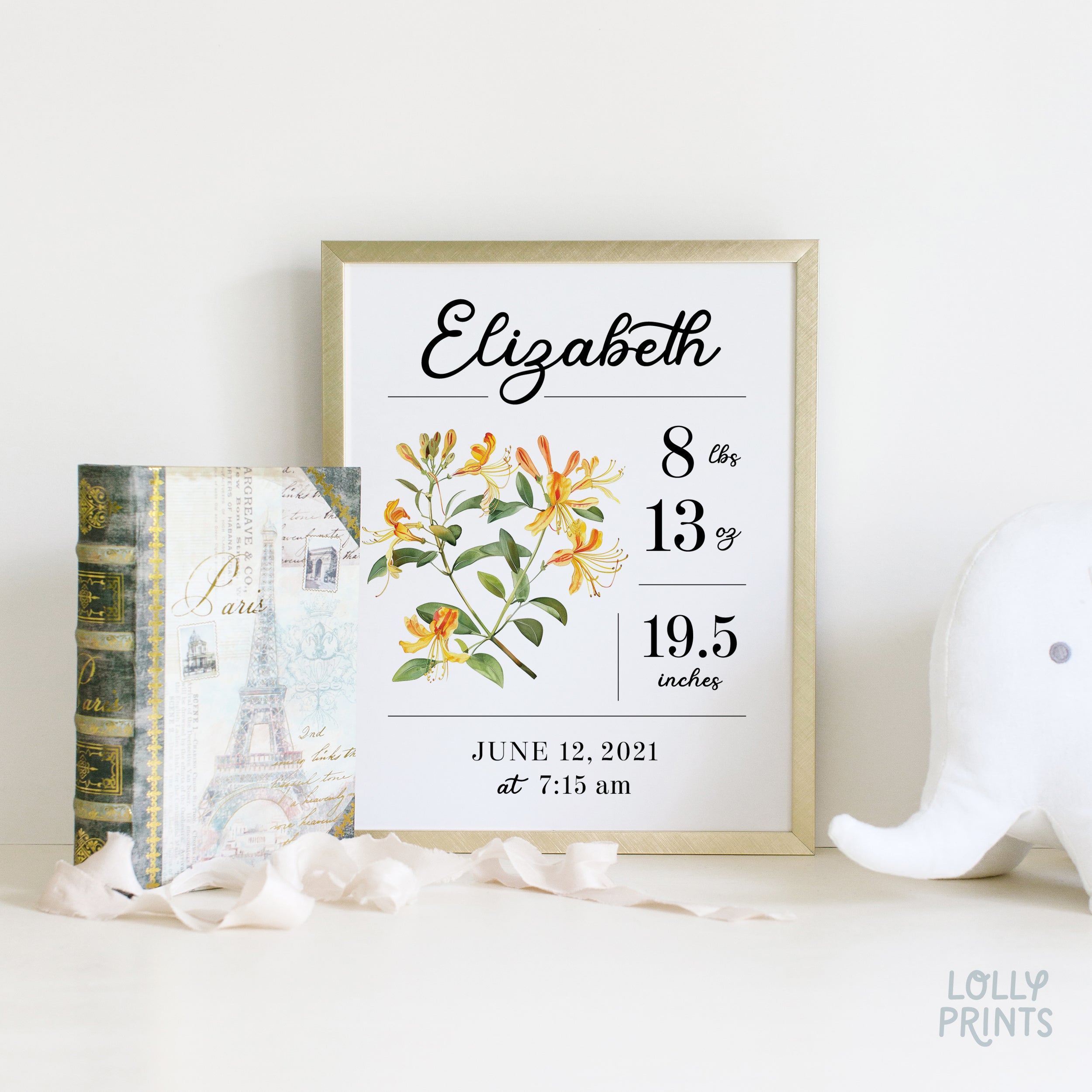 Custom Birth Stat Birth Flower Baby Name Print