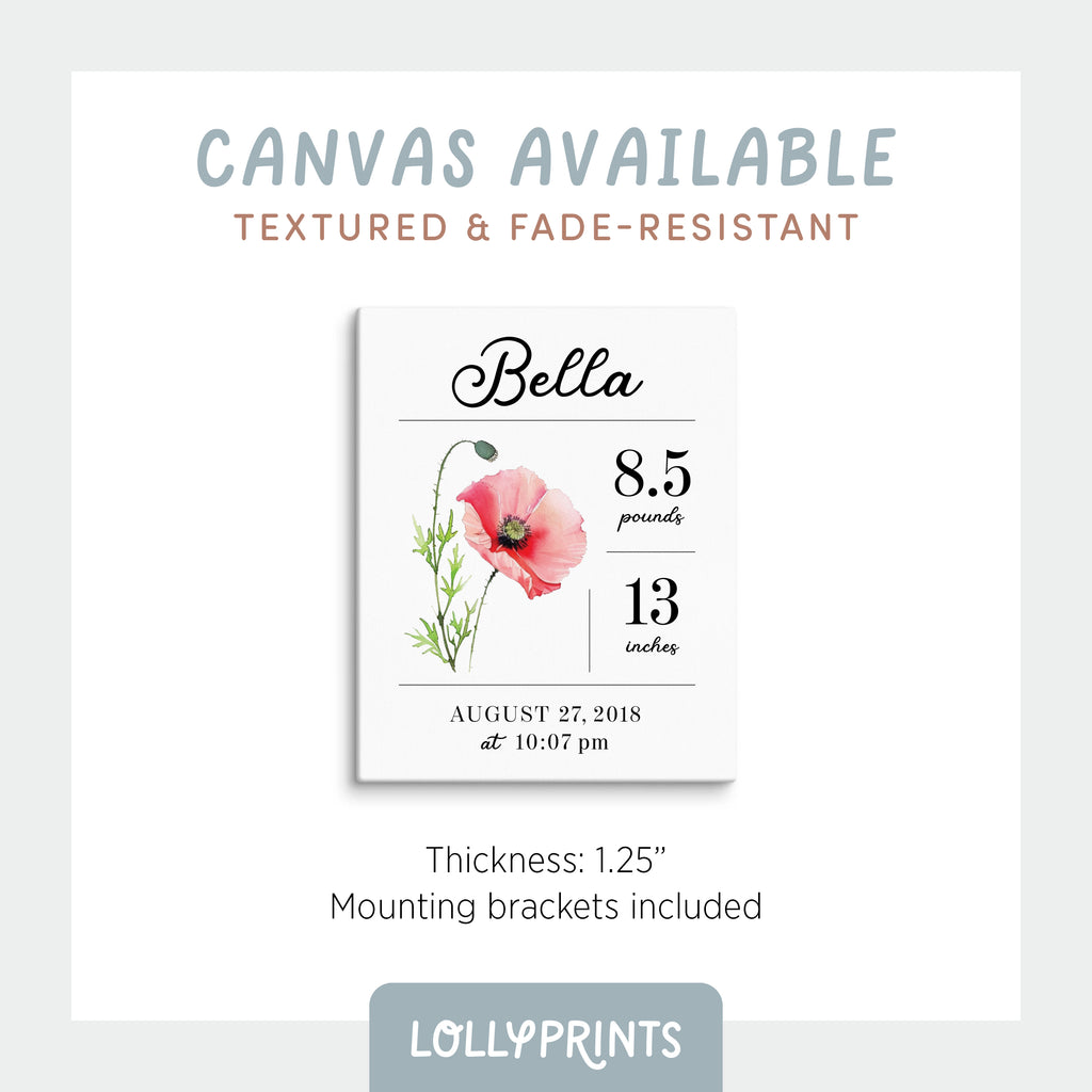Custom Birth Stat Birth Flower Baby Name Print