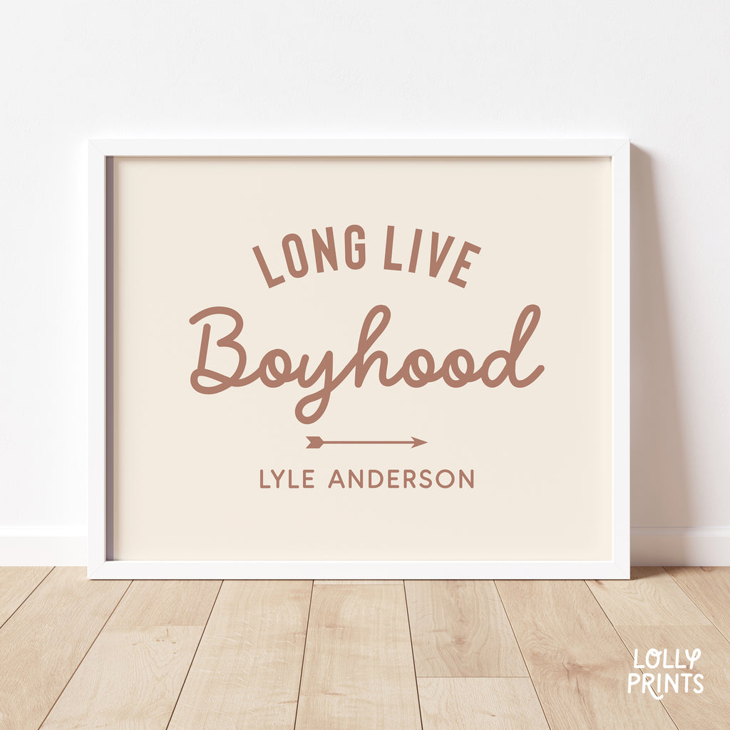 Personalized Long Live Boyhood Script Boy Room Print
