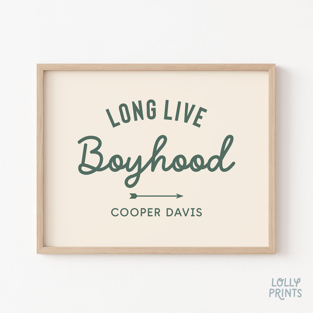 Personalized Long Live Boyhood Script Boy Room Print