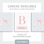 Personalized Coquette Bow Blue Stripe Nursery Wall Art Set of 3