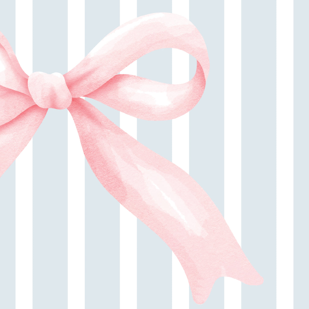 Personalized Coquette Bow Blue Stripe Nursery Wall Art Set of 3