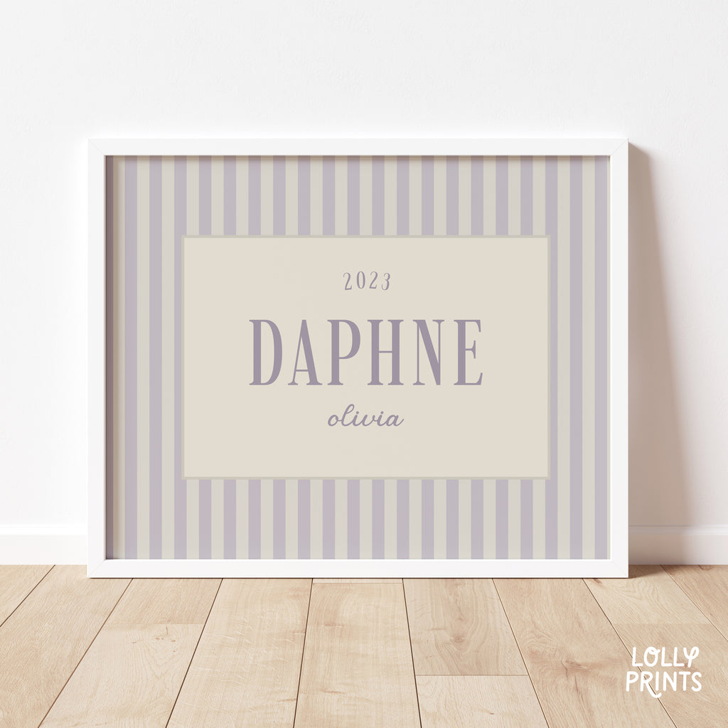 Personalized Name Stripes Print – Kids Room Nursery Wall Art